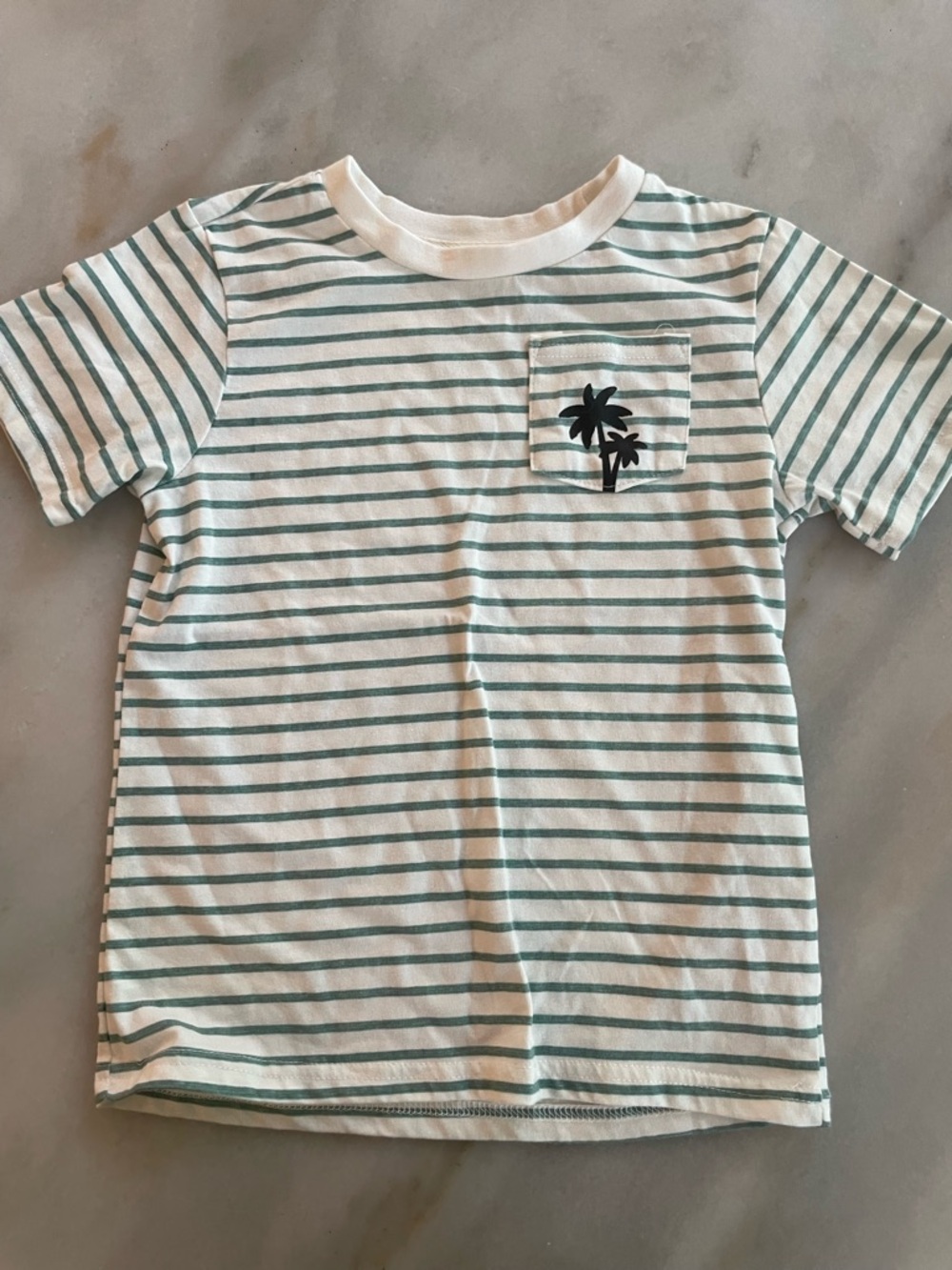 Kids' Short-Sleeve Striped Tee with Palm Pocket - White & Teal